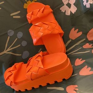 Orange double strap platform sandals never worn jus with no tag